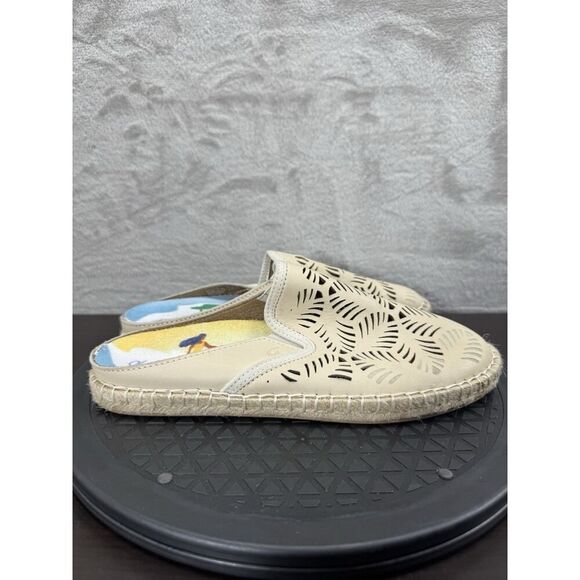 Olukai Kaula Olu lli Palm Leaf Cut Out Espadrille Mules US 7 EUR 37 Tan Leather - Picture 1 of 10